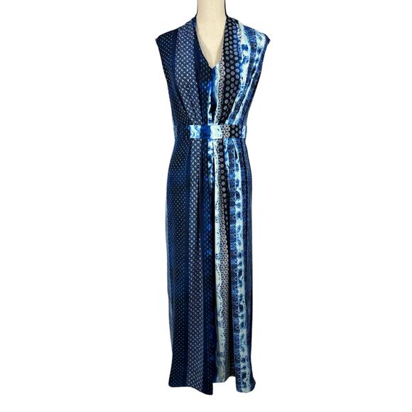 Chico’s SZ 2.5 (Large) Maxi Dress V-Neck Sleeveless Pleats Stretch Rear Zip Blue - Picture 1 of 9
